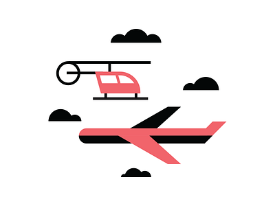 Mural Crop airplane clouds helicopter illustration