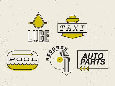 Points Of Interest arrows auto illustration lube parts pool records signs taxi