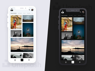 Unsplash - App Concept app dark dark app dark mode dark ui design mobile mobile app mobile ui mobileapp ui unsplash ux