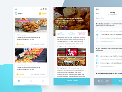 Food Survey App - Tipio app card detail card list design app food app mobile questionnaire survey ui design