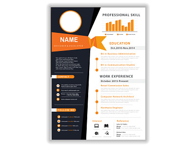 Orange Resume with black details graphic design