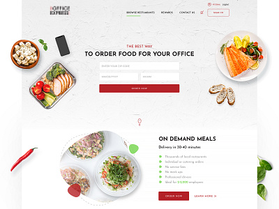 Office Food Delivery Landing page food food delivery form landingpage meat minimal mobile modern online order food pack food ui ui ux vegetable veggies website