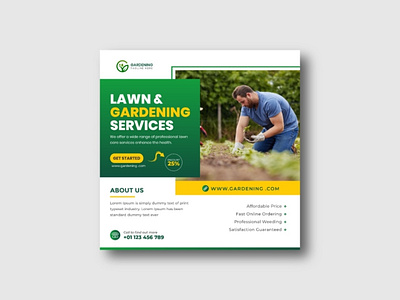 Lawn and gardening service social media post and web banner benner branding creative design gardening graphic design illustration social media design