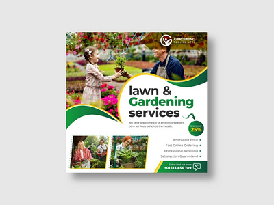 Lawn and gardening service social media post and web banner branding corporate creative designer gardning graphic design service social media design