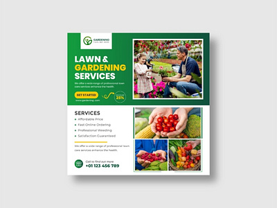 Lawn and gardening service social media post and web banner branding creative design designer graphic design illustration social media design