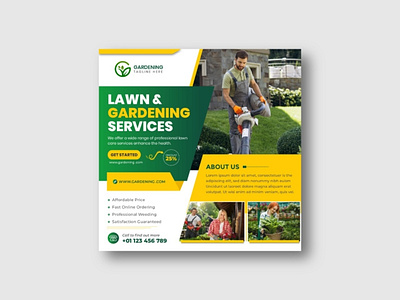 Lawn and gardening service social media post and web banner branding creative design designer graphic design illustration logo social media designer