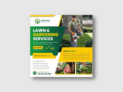 Lawn and gardening service social media post and web banner