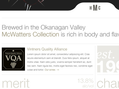 McWatters - Homepage Content black clean content design homepage layout minimalistic type typography white wine