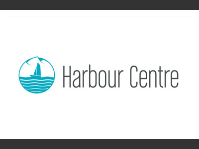 Harbour Centre Logo Concept - 2 blue boat harbour logo modern mountains ocean sail script teal type typography