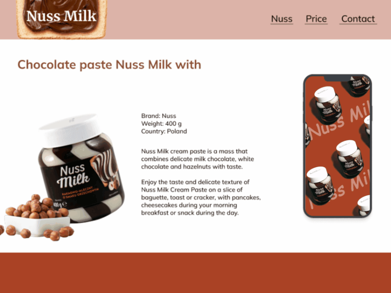 Nuss Milk Web site design: landing page home page ui animation animation design landingpage site stopmotion ui ux webdesign website