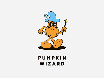 Pumpkin Wizard 2d bicolor branding character clean dribbbleweeklywarmup fun graphic design illustration logo orange patch pumpkin vector wizard