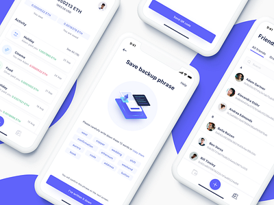 Expense sharing app for blockchain app backup blockchain crypto currency ethereum ethworks friends interface iphone x mobile seed phrase ui ux wallet