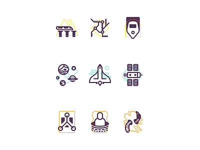 Exploration Icon Set flux capacitor icons planets space space station time travel trains