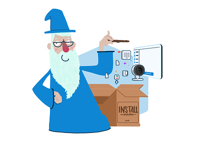 The installation wizard beard blue box camera devices install wizard installation magic wizard