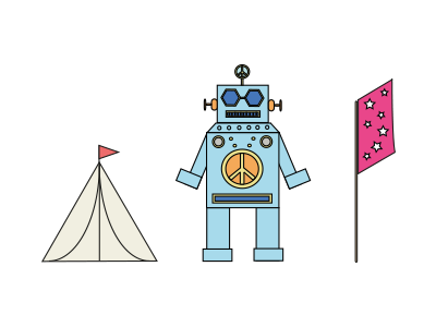 Besti Blues bestival festival flag illustration robot tent