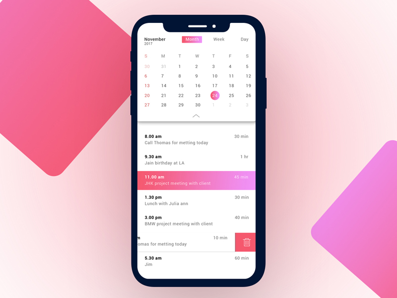 Calendar mobile UX/UI