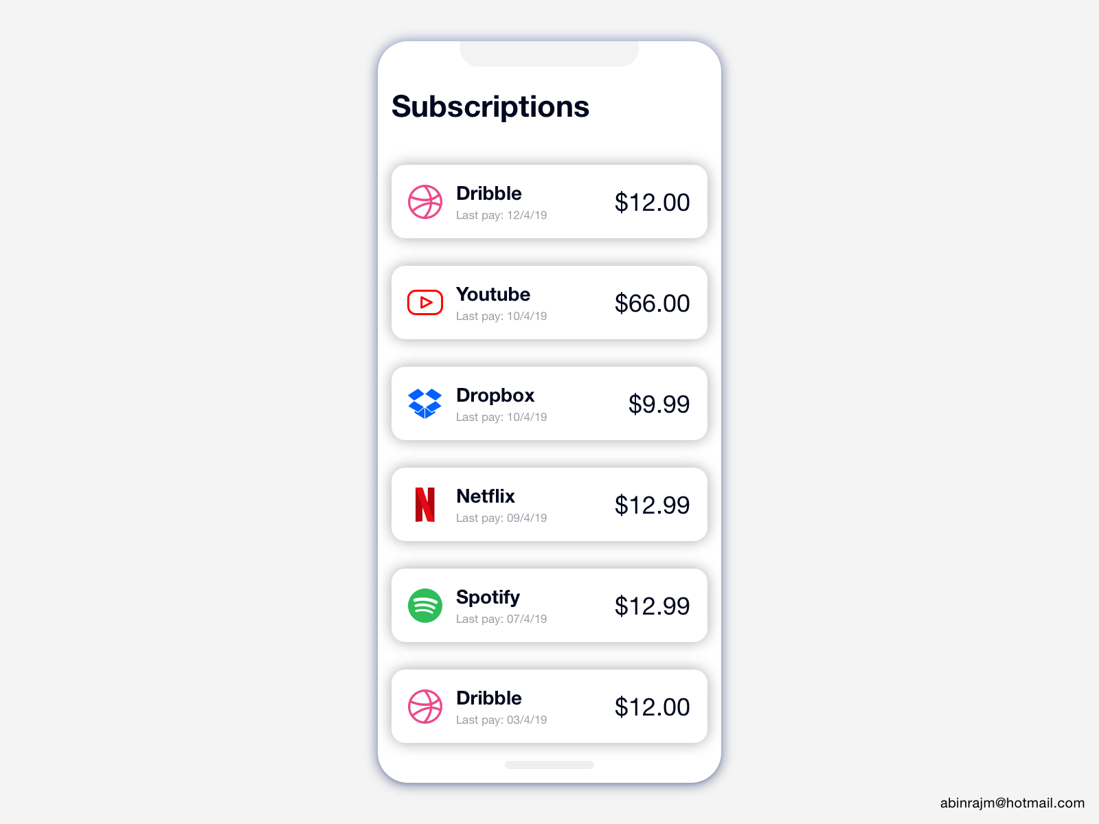 My Subscriptions designed by Abin Raj M ™. Connect with them on Dribbble