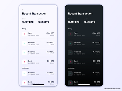 Cryptocurrency Wallet - Recent Transaction accessible cryptocurrency dashboard design designspiration ux wallet