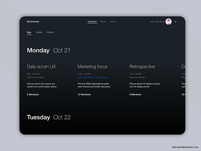 Minimal Timeline Management Tool concept Day Dark theme