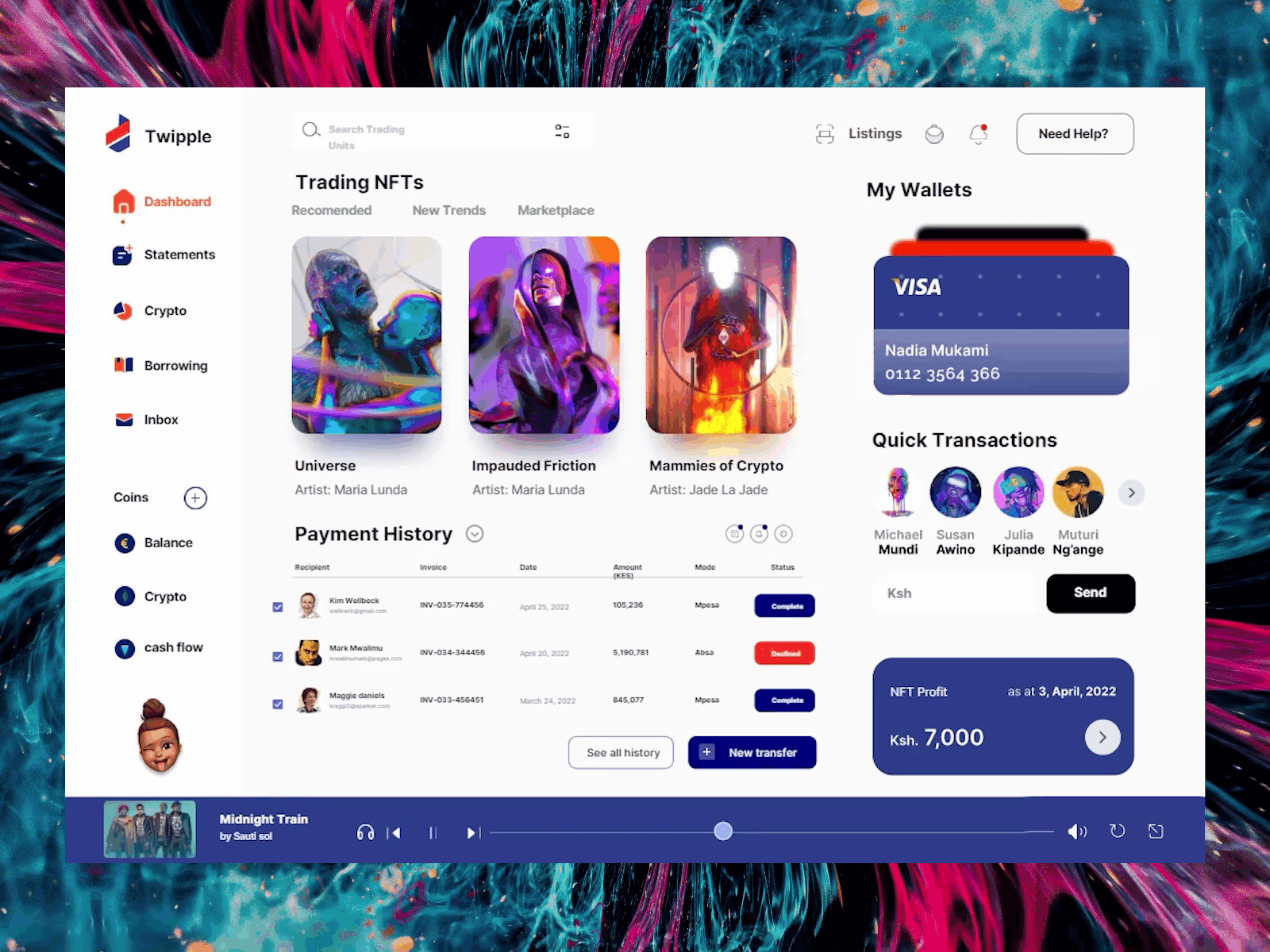 Crypto + NFT Marketplace Web App. banking app branding crypto crypto wallet finance freebie illustration inspiration landing page marketing material design nft