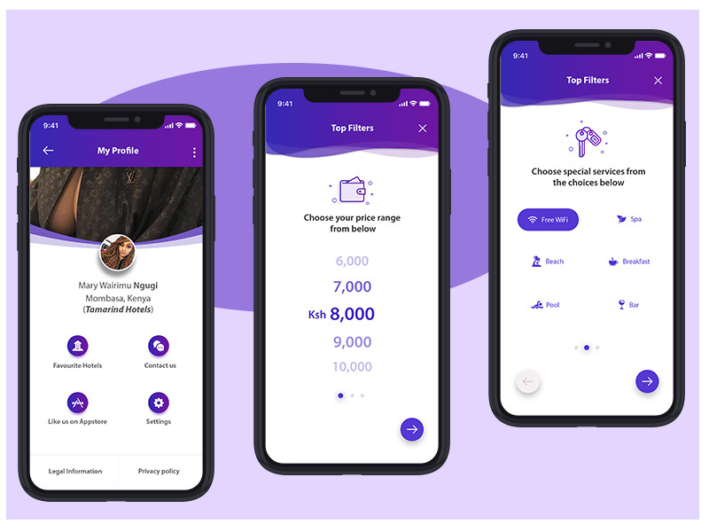 Tembeza hotel booking app hotel booking app android ios traveling beauty minimal design subtle gradients material design booking app profile identity marketing branding