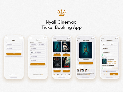 Nyali Cinemax Ticket Booking App android ios beauty booking app branding freebie hotel booking app logo marketing material design minimal design profile identity subtle gradients traveling ui ux