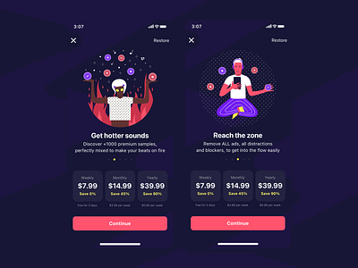 paywall dj app art artwork branding illustration mobile mobile app mobile app design mobile design music app music app design musicapp onboarding onboarding screens onboarding ui paywall rate ui user ux vector