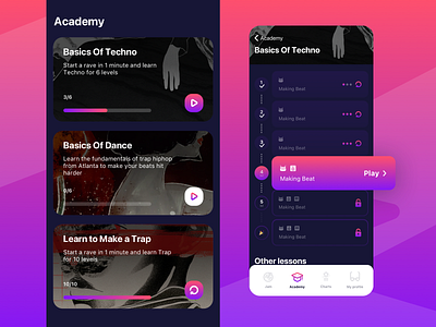 Music Academy app app design application daily ui learning learning app lesson lessons mobile mobile ux music music app play process progress school app steps ui user ux