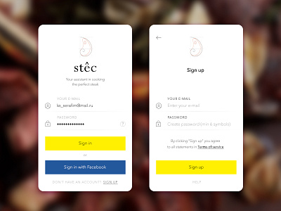 DailyUi #001: "Sign up" 001 app challenge concept cooking daily ui mobile mobile app mobile design mobile ui password sign in sign up steak ui ui challenge user ux