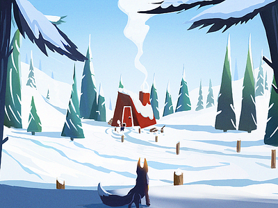 Meet friend character concept art fox illustration painting winter