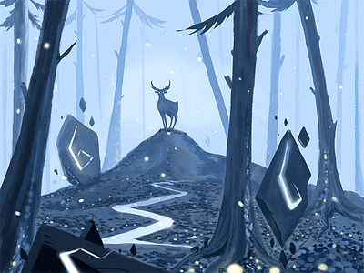 Spirit Of The Magic Forest character deer drawing forest illustration magic painting spirit wood