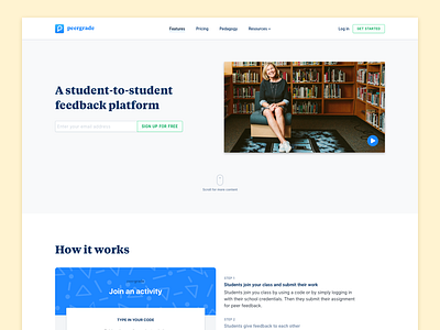 Peergrade landing page edtech education landing page peergrade