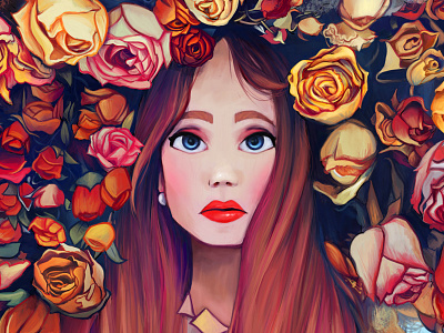 Flowers in your hair #1 art digital flowers girl graphic illustration portrait vintage