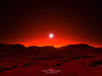 Senka - Scarlet Desolation 3dart celestial desert digitalart exoplanet fantasy fantasyart fractal mojoworld planets procedural scarlet scifi scifiart space spaceart spacescape sunrise sunset
