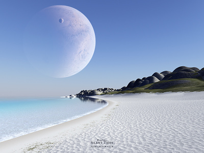 Rausal - Silent Tides 3dart beach caustics celestial digitalart exoplanet fantasy fantasyart fractal mojoworld moon planets procedural sand scifi scifiart sea space spaceart spacescape