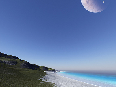 Rausal - Clear Blue 3dart beach caustics celestial digitalart exoplanet fantasy fantasyart fractal mojoworld moon planets procedural sand scifi scifiart sea space spaceart spacescape