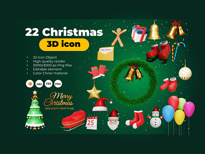 22 Christmas 3D icon illustration 3d 3d icon branding christmas design graphic design illustration