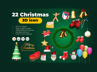 22 Christmas 3D icon illustration