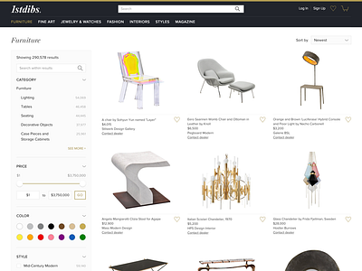 1stdibs Search & Browse Redesign design e commerce ecommerce filters furniture ui