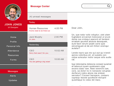 Message Center design email message payroll ui ux web website