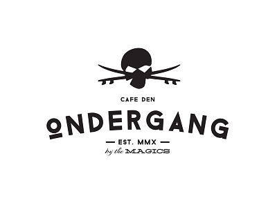 logo - café den ondergang bar branding logo design mark skull surf symbol