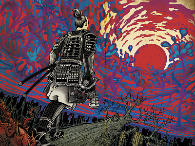 Ronin BOOST blue boost illustration ink japan japanese jilipollo red ronin samurai
