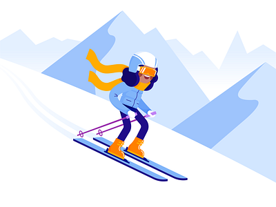 Young girl skiing girl illustration mountain ski snow winter
