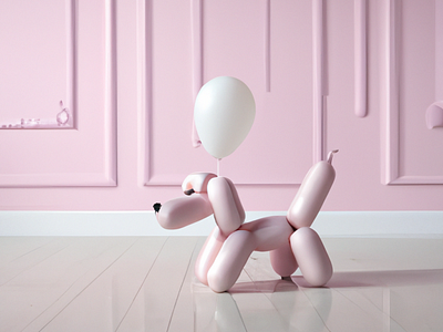 Cute 3D render of a Baby Pink Balloon Dog 3d 3d balloon dog 3d creature 3d cute dog 3d dog 3d modeling 3d pink dog 3d renders freelance graphic designer freelancer graphic design