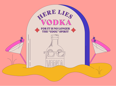 Here Lies Vodka alcohol booze cocktail drinks illustration martini rum spirits tequila tombstone vector vinepair vodka