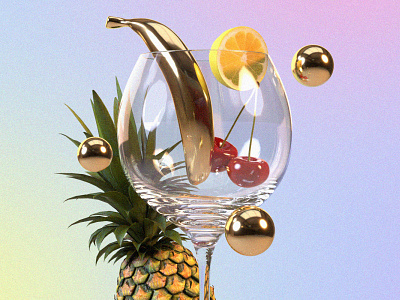 Fruity Wine in 3D 3dart 3dartist adobedimension banana cherry fruit lemon pineapple threedimensional wine