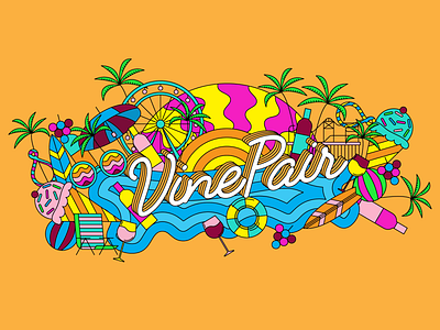 VinePair in Santa Monica beach beach vibes bright california colorful fun illustration line work los angeles palm tree santa monica summer vinepair