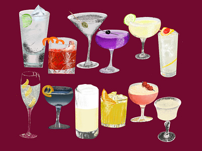 Gin Cocktails alcohol apple pencil booze cocktail corpse reviver french 75 gimlet gin gin and juice gin and tonic gin cocktails gin fizz ipad ipadpro liquor martini negroni procreate tom collins vesper