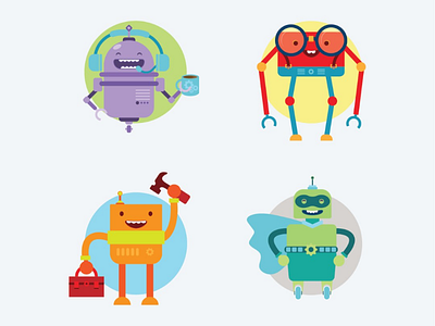 Robots customer service design flat illustration nerd robot robot illustration super hero support vector vector illustration