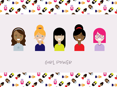 Girl Power Faces Set design digital illustration flat icon illustration illustrator vector vector illustration